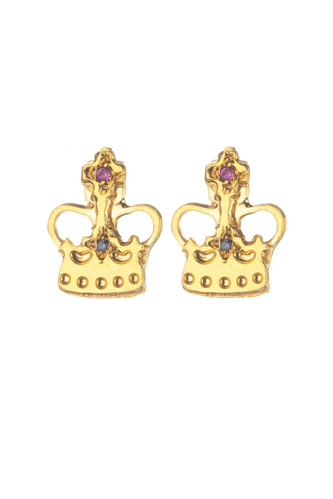 Crown Stud Earrings In Sterling Silver And Gold Vermeil With Gemstones