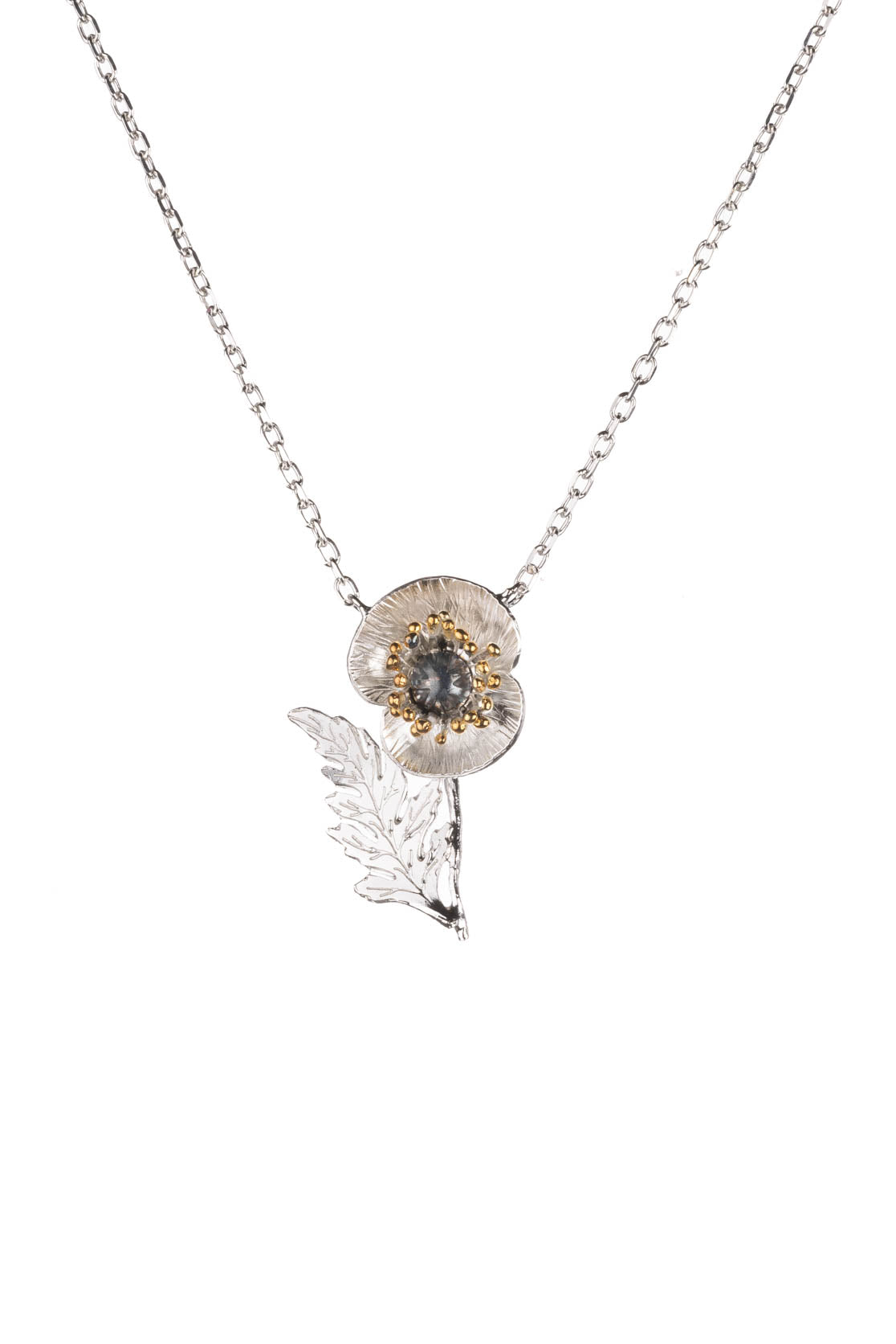 Poppy Flower With Leaf Pendant
