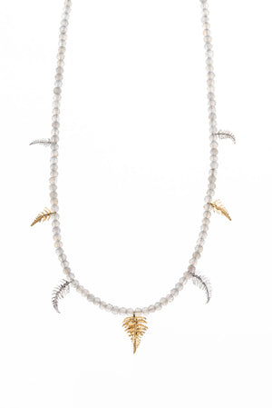 Fern Necklace In Sterling Silver And Gold Vermeil With Labradorite Beads