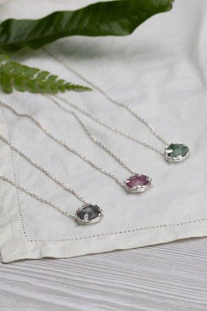 Botanical Nest Necklace with labradorite, ruby or kyanite gemstone