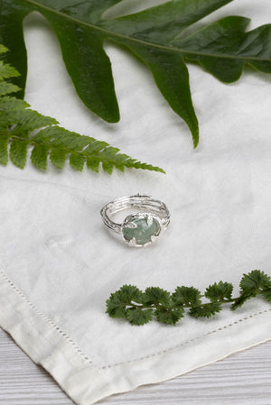 Handmade Botanical Nest Ring In Sterling Silver With Labradorite, Ruby or Kyanite Gemstone