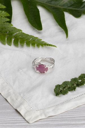Handmade Botanical Nest Ring In Sterling Silver With Labradorite, Ruby or Kyanite Gemstone