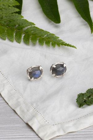 Botanical Nest Stud Earrings With Labradorite, Ruby Or Kyanite Gemstone