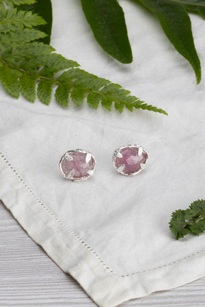 Botanical Nest Stud Earrings With Labradorite, Ruby Or Kyanite Gemstone