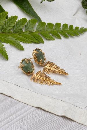 Botanical Nest Earrings With Fern Drop And Labradorite, Ruby Or Kyanite Gemstone