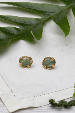 Botanical Nest Stud Earrings With Labradorite, Ruby Or Kyanite Gemstone