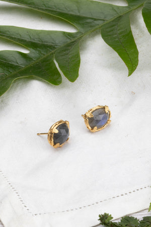 Botanical Nest Stud Earrings With Labradorite, Ruby Or Kyanite Gemstone