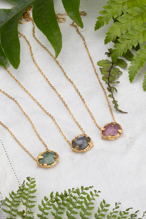 Botanical Nest Necklace with labradorite, ruby or kyanite gemstone