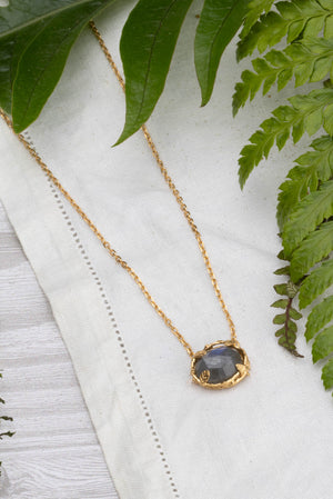 Botanical Nest Necklace with labradorite, ruby or kyanite gemstone