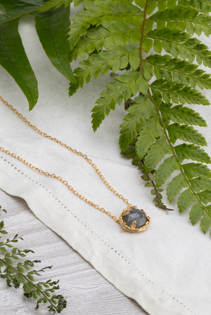 Botanical Nest Necklace with labradorite, ruby or kyanite gemstone