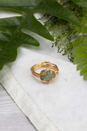 Handmade Botanical Nest Ring In Sterling Silver With Labradorite, Ruby or Kyanite Gemstone