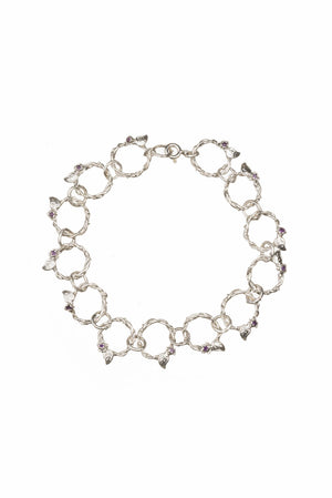 Sterling Silver Twig Hoop Bracelet With Amethysts