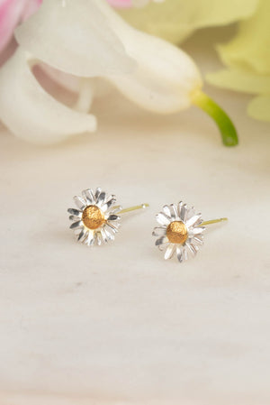 Daisy Stud Earrings in Silver with Gold Plated Detail