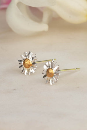 Daisy Stud Earrings in Silver with Gold Plated Detail