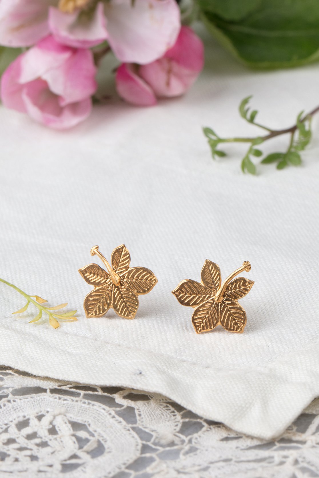 sycamore leaf earrings in 22ct gold plate and silver