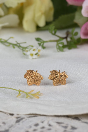 sycamore leaf earrings - small studs in 22ct gold plate and silver