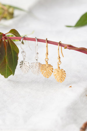 Monstera leaf hook earrings