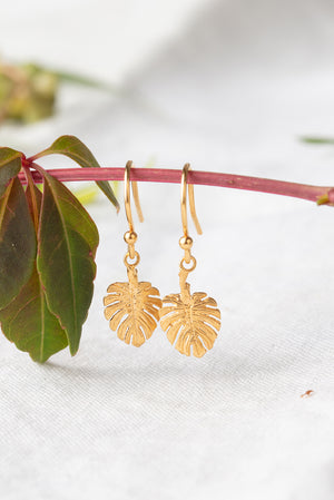 Monstera leaf hook earrings