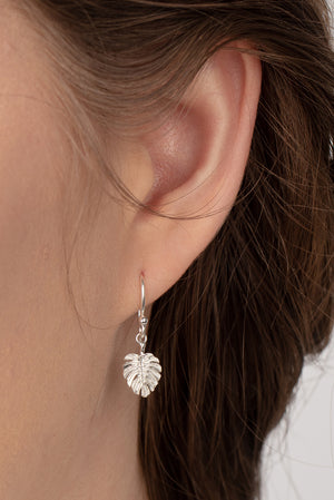 Monstera leaf hook earrings