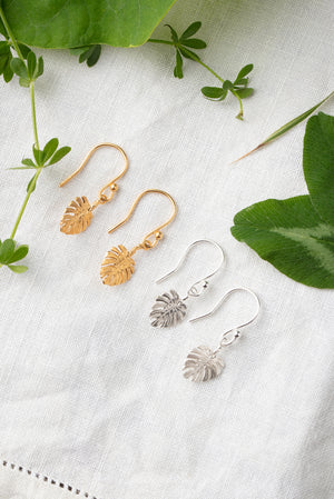 Monstera leaf hook earrings