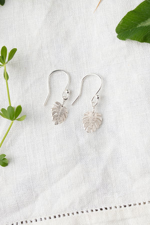 Monstera leaf hook earrings