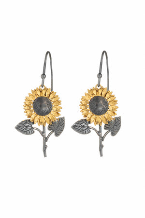 Sunflower With Stalk Drop Earrings