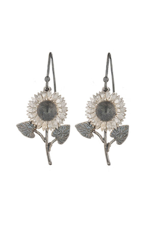 Sunflower With Stalk Drop Earrings