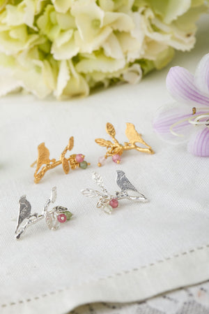 Bird On Branch With Leaves Earrings