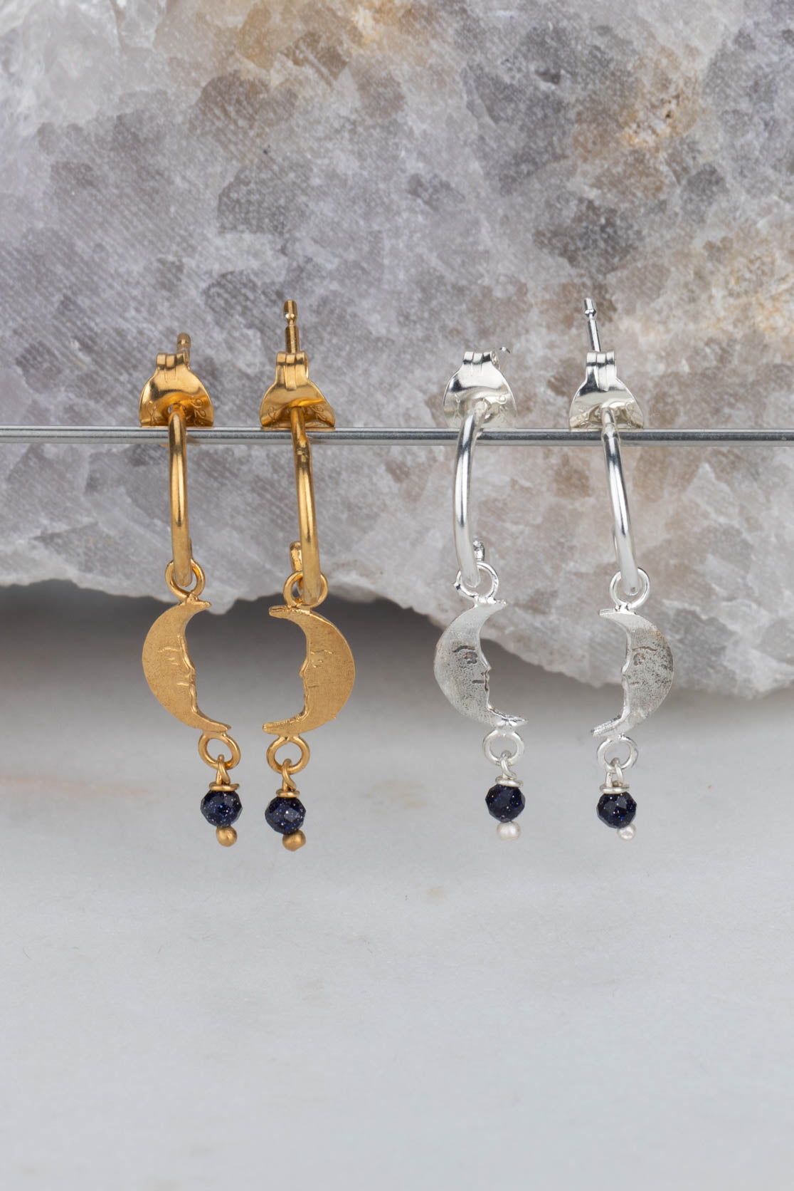 Moon Hoop Earrings With Bead