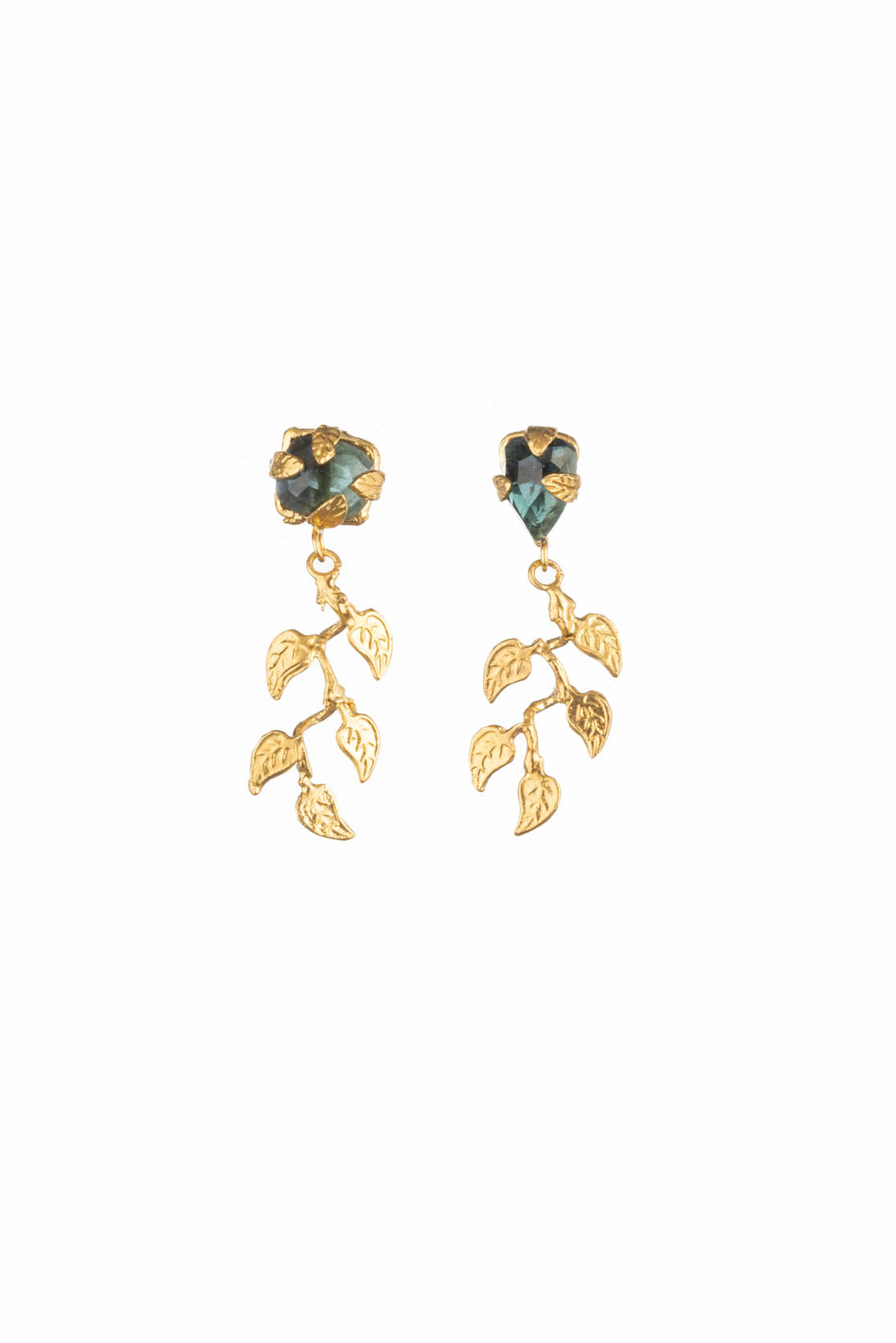 Tourmaline Stud Earrings With Vine Leaf Drops