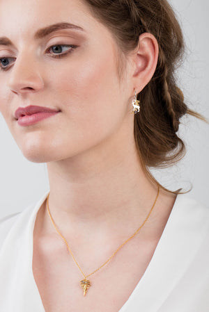 Stag and Fern Earrings on Half Hoops in Silver and Gold