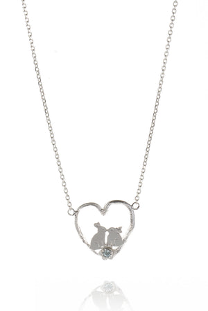 Kissing Bunnies Heart Necklace