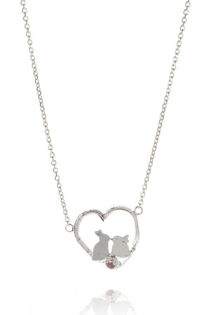 Kissing Bunnies Heart Necklace