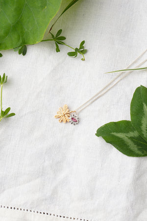 Marquise flower and Aralia leaf necklace