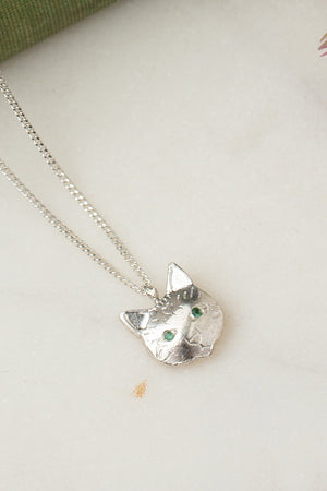 silver cat necklace