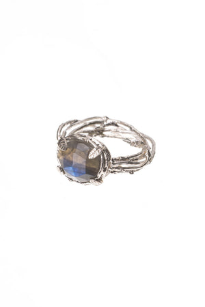 Handmade Botanical Nest Ring In Sterling Silver With Labradorite, Ruby or Kyanite Gemstone