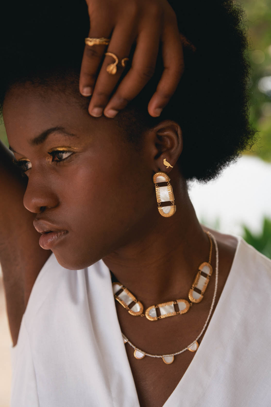 Egyptian Deco Mother Of Pearl Statement Earrings