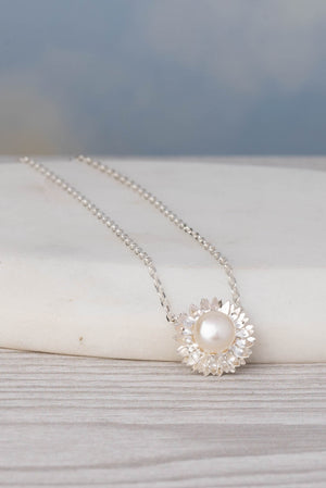 Sunflower Pearl Necklace in Sterling Silver