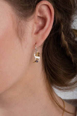 Stag and Fern Earrings on Half Hoops in Silver and Gold