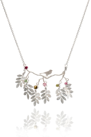 Bird on Branch with Moving Leaves Necklace